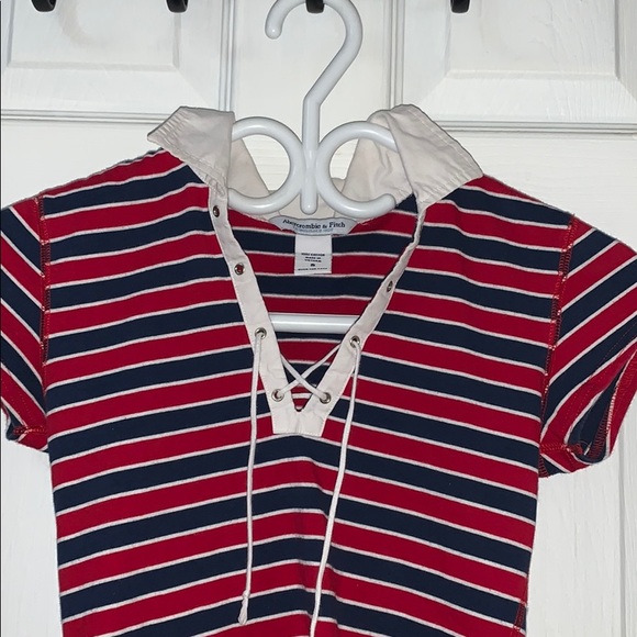 Abercrombie & Fitch red and blue stripped top. - Picture 3 of 3